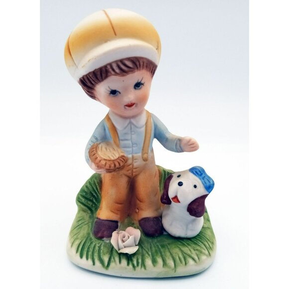 Homco Porcelain Boy with Dog 4.25 Inches Hand Painted Collectible Decor Vintage - Picture 1 of 12